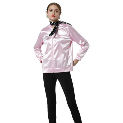 Grease Pink Ladies Cosplay Jacke Satin Mantel mitNackenschal Kostüm