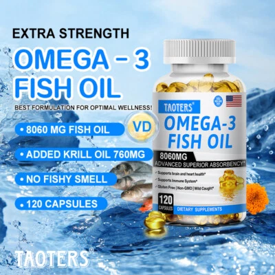 TAOTERS Omega 3 Fish Oil 8060mg Capsules Double Strength EPA & DHA