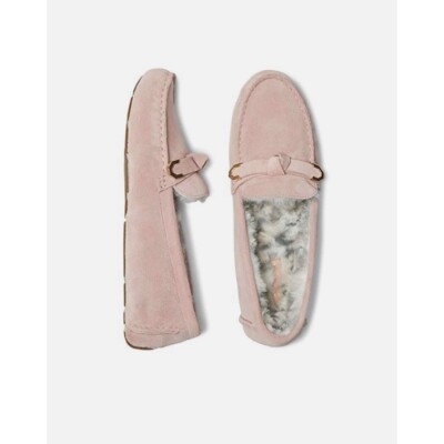 COLE HAAN Women's Evelyn Bow Driver Shearling Loafers Pale Mauve