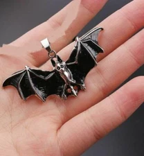 large BLACK BAT HALLOWEEN  pendant 20" 925 Sterling Silver Necklace men women