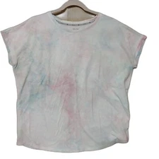 Zelos top Womens Large white pink blue tie dye t-shirt Athleisure Workout Retro