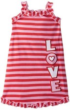 Sara's Prints Valentine's Day Little Girls Nightgown Red Pink Stripe LOVE Size 2