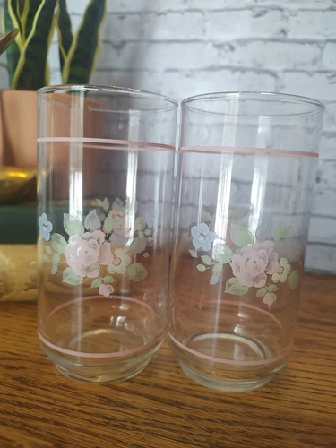 Set of 2 Pfaltzgraff Tea Rose 14oz Drinking Glasses Tumblers Libbey 5.5" tall