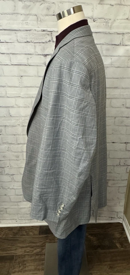 Shaquille O’Neal XLG 58L Suit Sport Coat Jacket Gray Blue Windowpane Plaid - Image 3 of 4