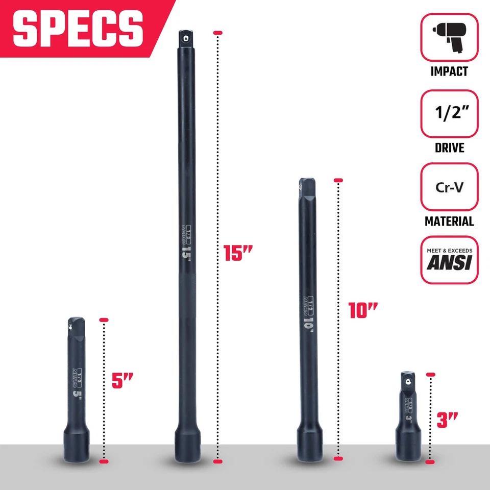 00248A 1/2-Inch-Drive Impact Extension-Bar Set, Impact Socket Extension Made ... - Image 2 of 4