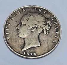 1845 Queen Victoria Silver Half Crown Coin with Young Head Design fair condition