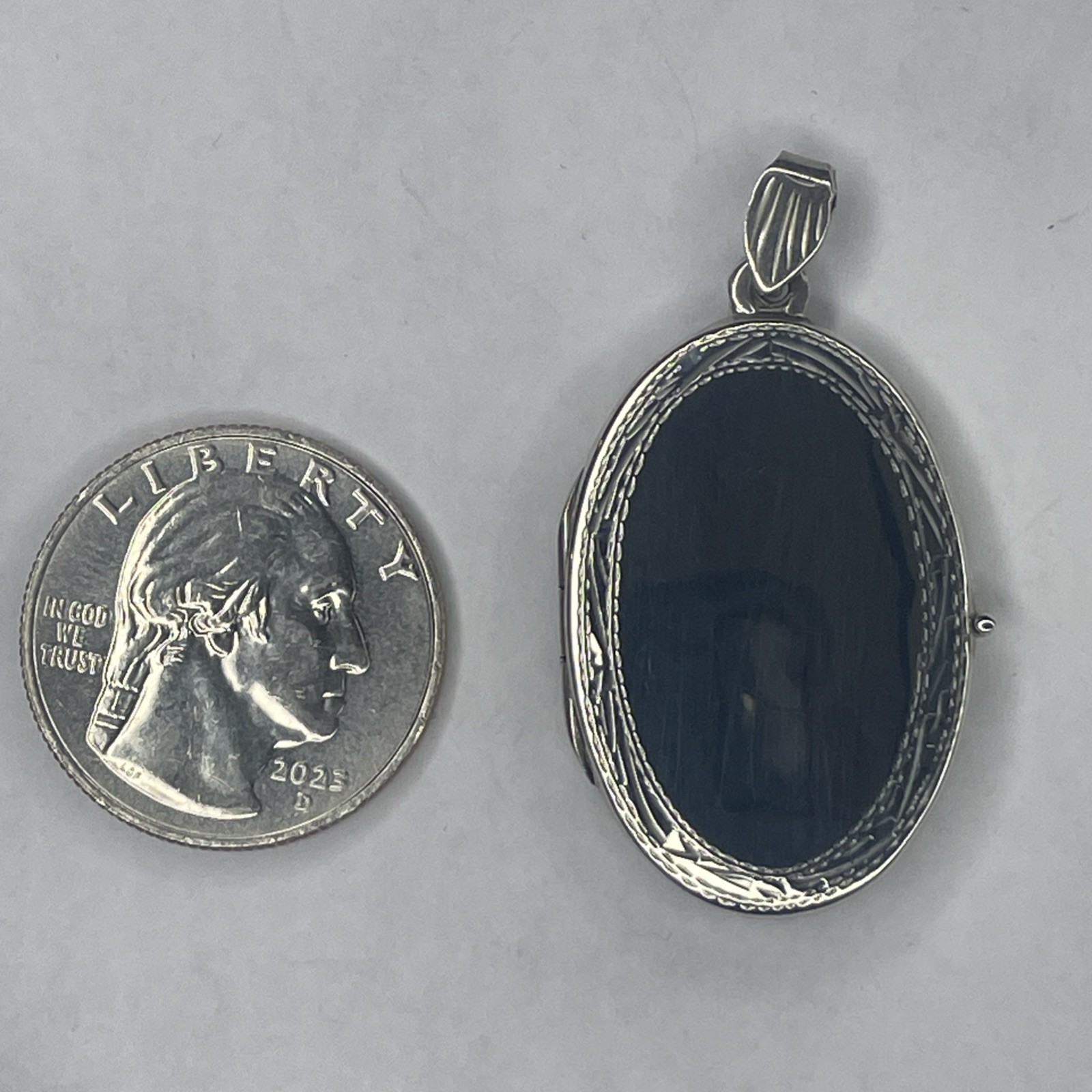 Large Vintage Solid Sterling Engraved Locket Pend… - image 1