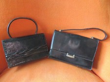 2 SACS A MAIN VINTAGE ANCIEN – NOIR EN PEAU DE SERPENT & EN CUIR – ANNEES 60
