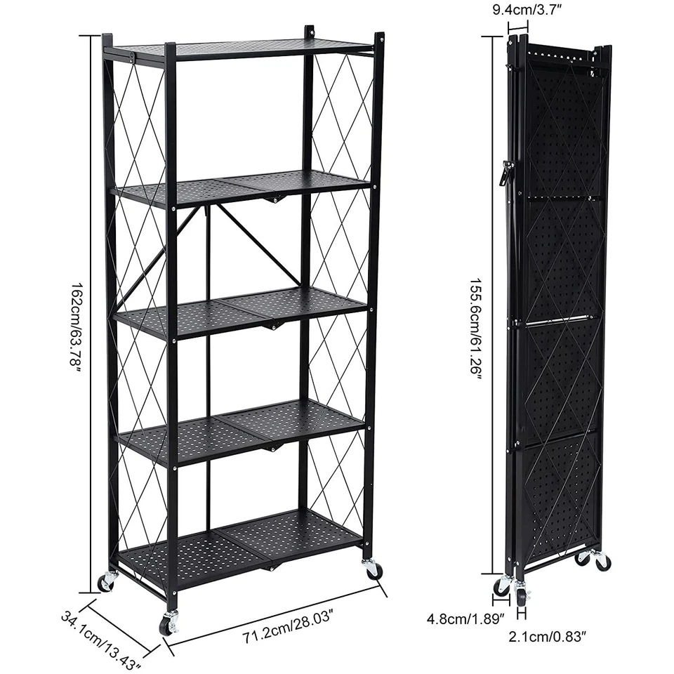 XL 2 Foldable 5-Tier Storage Shelving Garage Shelf Organizer Holder Heavy Duty - Image 3 of 4