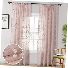Pom Pom Pink Sheer Curtains for Bedroom 52"W x 84"L Pack of 2 1-dusty Pink