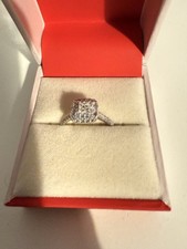 H.Samuel 9ct White Gold Diamond Cushion Halo Engagement Ring Size K HM