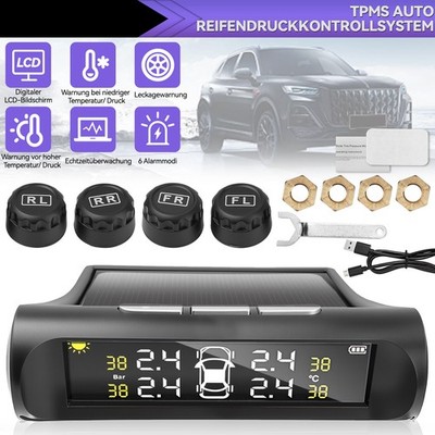  Wireless Solar TPMS LCD Auto Reifendrucküberwachung System +4 Externe Sensoren