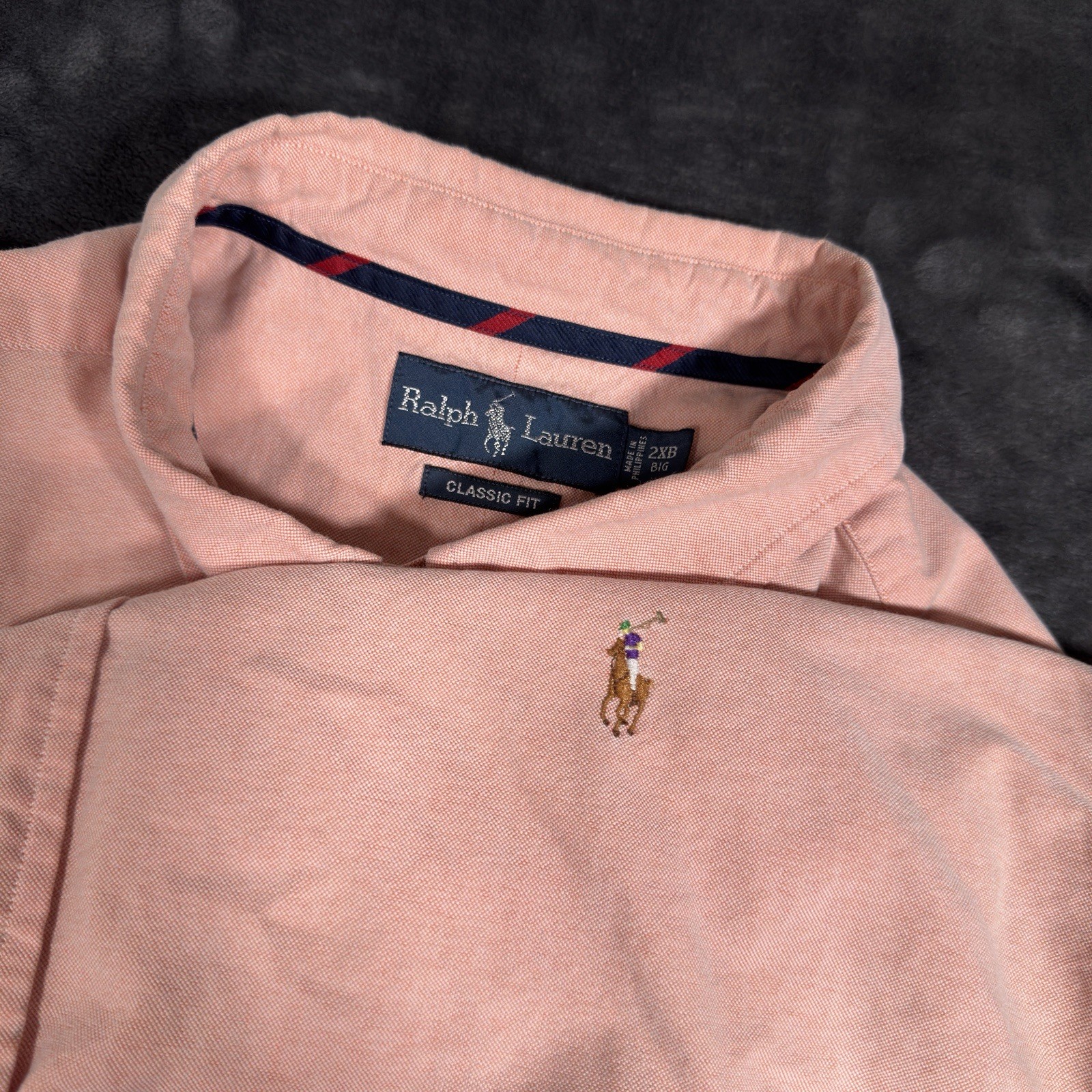 Ralph Lauren Oxford camicia uomo 2XB rosa vestibilità classica manica lunga carne pony
