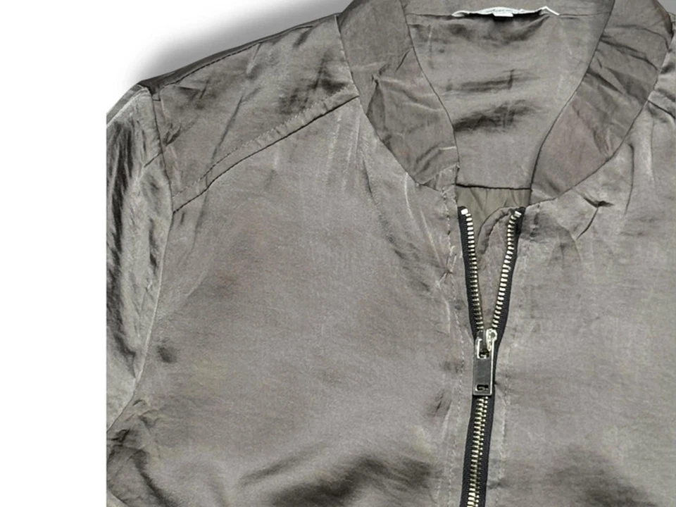 Peacocks Bomber Jacket Women’s Size 14 Khaki Green Satin Lightweight Zip Casual - Image 2 of 4