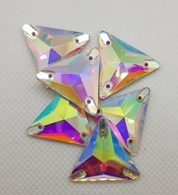 Aufnähsteine Glas Strass zum Aufnähen Dreieck Crystal AB, Menge + Größe wählbar