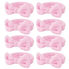 Casoty 8 Pcs Pink Spa Headbands, Soft Coral Fleece Hair Bow Headband for Wash...