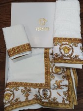 SET ASCIUGAMANI CASA VERSACE BAROCCO BIANCO BAGNO SPIAGGIA 