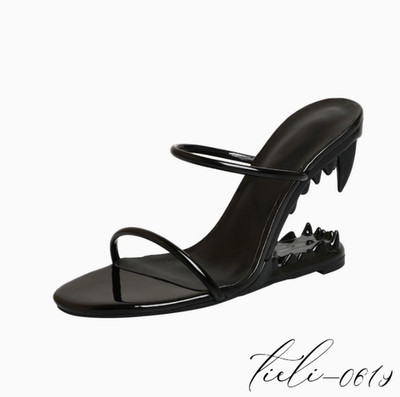 Women Metal High Teeth Heels Mules Sandals Oversize Slippers Fashion Show Runway