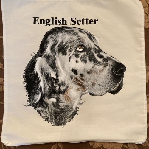 Vintage 90s English Setter Dog Pillow Cover With Zipper Dog Art 15”x 15”