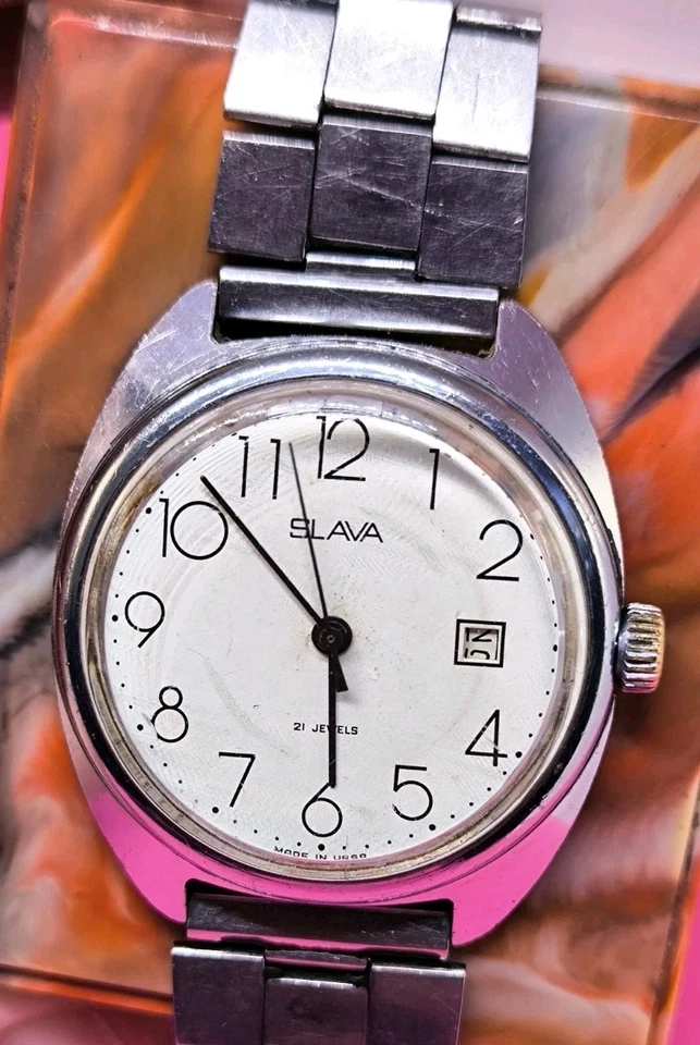 Vintage Watch Slava 21 Jewels White Dial Mechanical USSR Soviet Men Video - Image 2 of 4