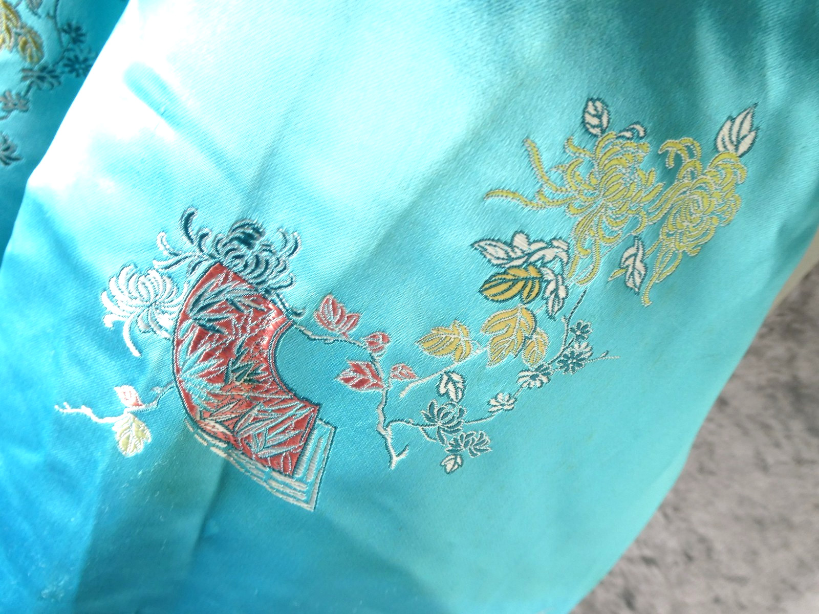 Vintage Mens Blue Satin Asian Kimono Dressing Gow… - image 3