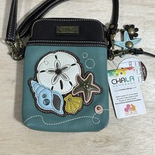 New Chala Cell Phone Crossbody Bag Purse Pouch Ocean Sand Dollar / Teal Vegan