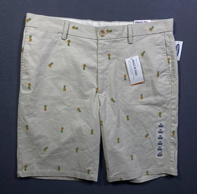 NEW Old Navy Khaki Pineapple Print Ultimate Slim Shorts Built-In Flex, Men s 36