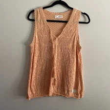 Anthropologie Odd Molly #256 Women Sz 3/L Orange Tasseled V-Neck Open Knit Top