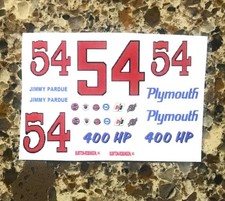 1/32 WHITE Eldon PLYMOUTH Slot Car Waterslide DECAL SHEET  54 Jimmy Pardue
