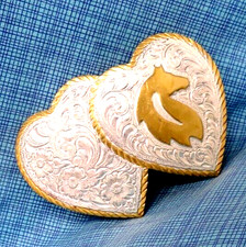 Horse Hearts Belt Buckle Cowgirl Western Scroll HSPOJB Vtg 80s Crumrine .TAZ497