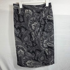 Talbots Womens Black White Paisley 100 Wool Pencil Skirt Lined Size 8 Classic