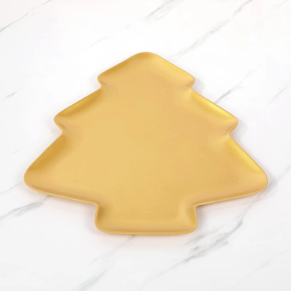 Plato para servir melamina en forma de árbol de Navidad dorado Igal, 16 x14 Foto 4 de 4