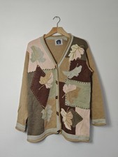 Vintage Storybook Strick Strickjacke bestickt grün Herbst Blätter Gr. UK 20