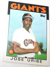 1986 Topps Jose Uribe Rookie Giants Baseball Card #12