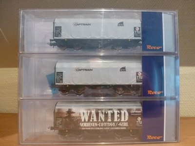 Roco HO  Set 76054  3 x Shimmns  der  Captrain  Schiebeplanenwagen Ep.VI