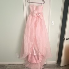 Vera Wang Pink Strapless Sweetheart Ruffle Tulle Long Formal Ballgown, Size 6-8