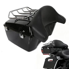 King Pack Trunk W/ Backrest Top Luggage Rack For Harley Tour Street Glide 97-13