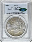 1880 S MORGAN SILVER DOLLAR VAM 12 CHECKMARK PCGS & CAC MS65 GREAT EYE APPEAL