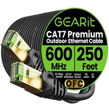 250Ft Cat7 Outdoor Ethernet Cable - Waterproof, Direct Burial, Pure Copper
