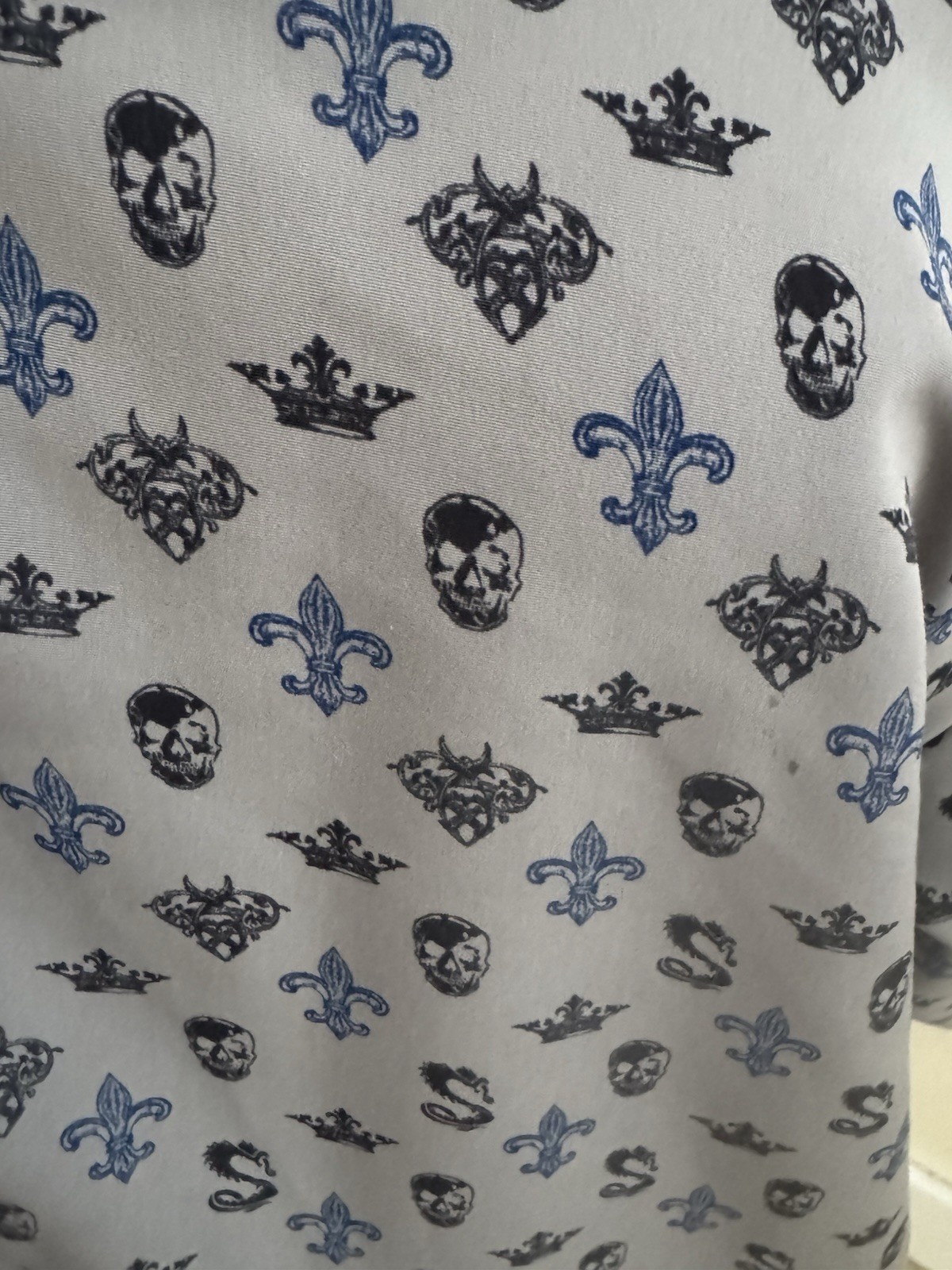 Skull And Crown Gray Patterned Button-Up Shirt - image 3