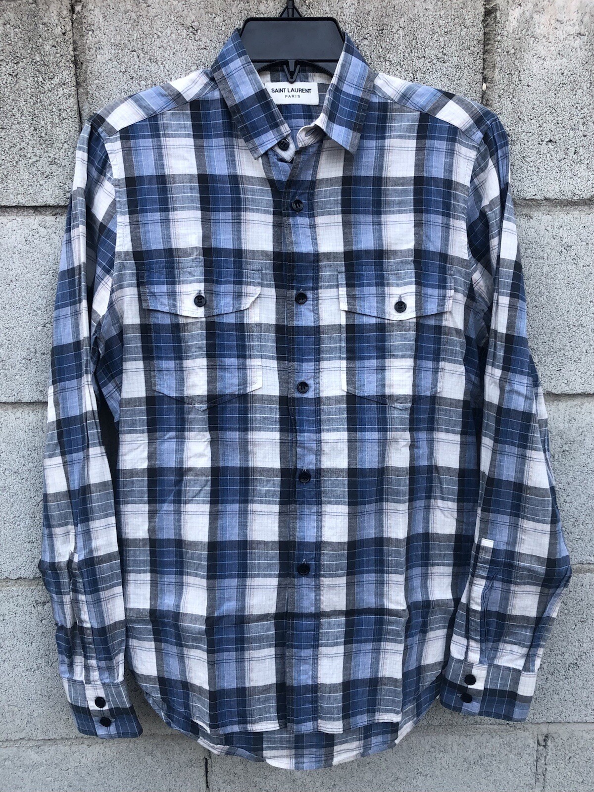 Camicia Saint Laurent 2014 Hedi a quadri western cotone blu bianco $690 taglia 37 14