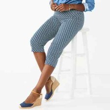 Croft  Barrow Effortless Stretch Capri Pants Womens 8 Blue Pull On Slimming NEW