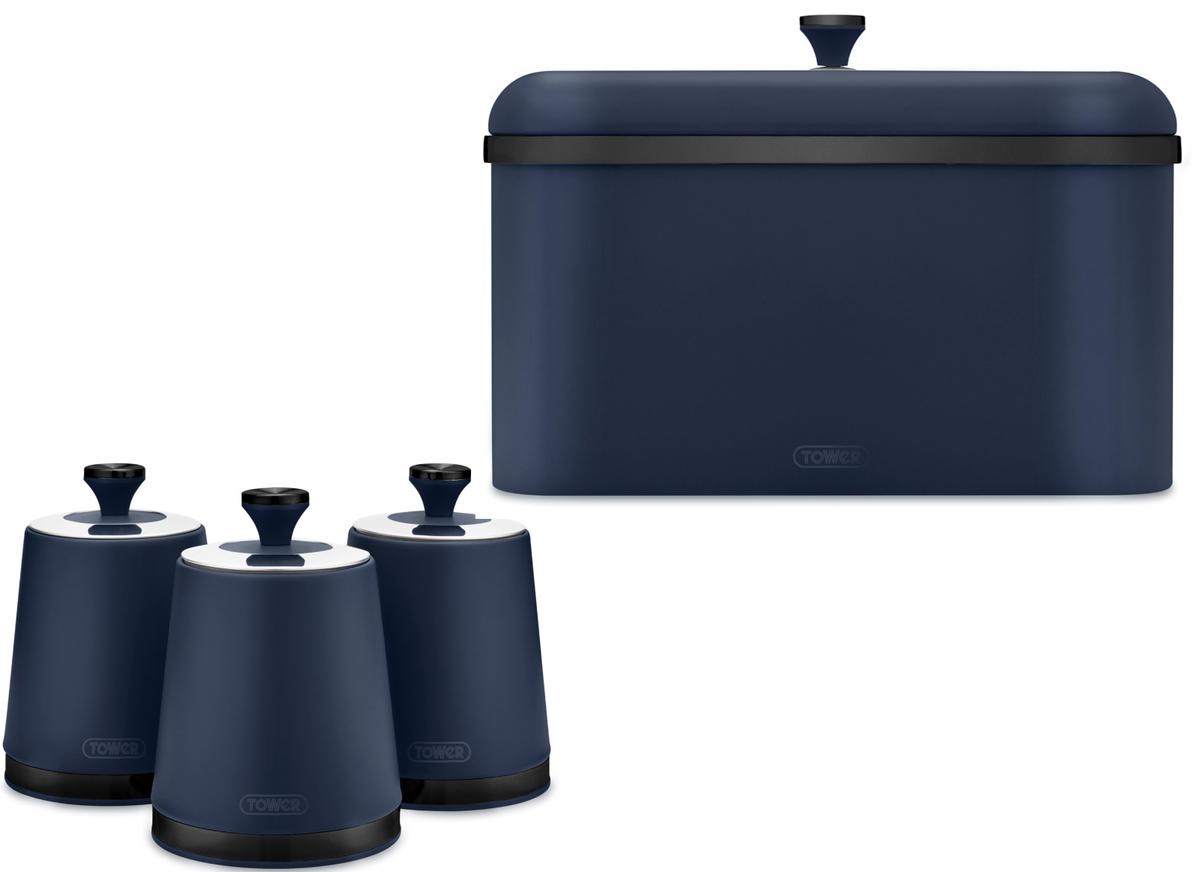 Tower Sera Blue Breadbin Set of Canisters Matching Kitchen Storage Set