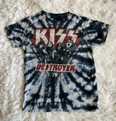 Liquid Blue x KISS Destroyer Tie-Dye T-Shirt SMALL Blue White Black Tee