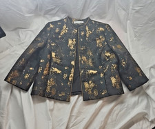 Tahari asl Black Copper Beaded Jacquard Pleat Bolero Dress Blazer Jacket 12