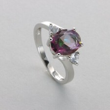 Oval MYSTIC TOPAZ Ring with 2 CZs - Rhodium finished 925 STERLING SILVER 102e