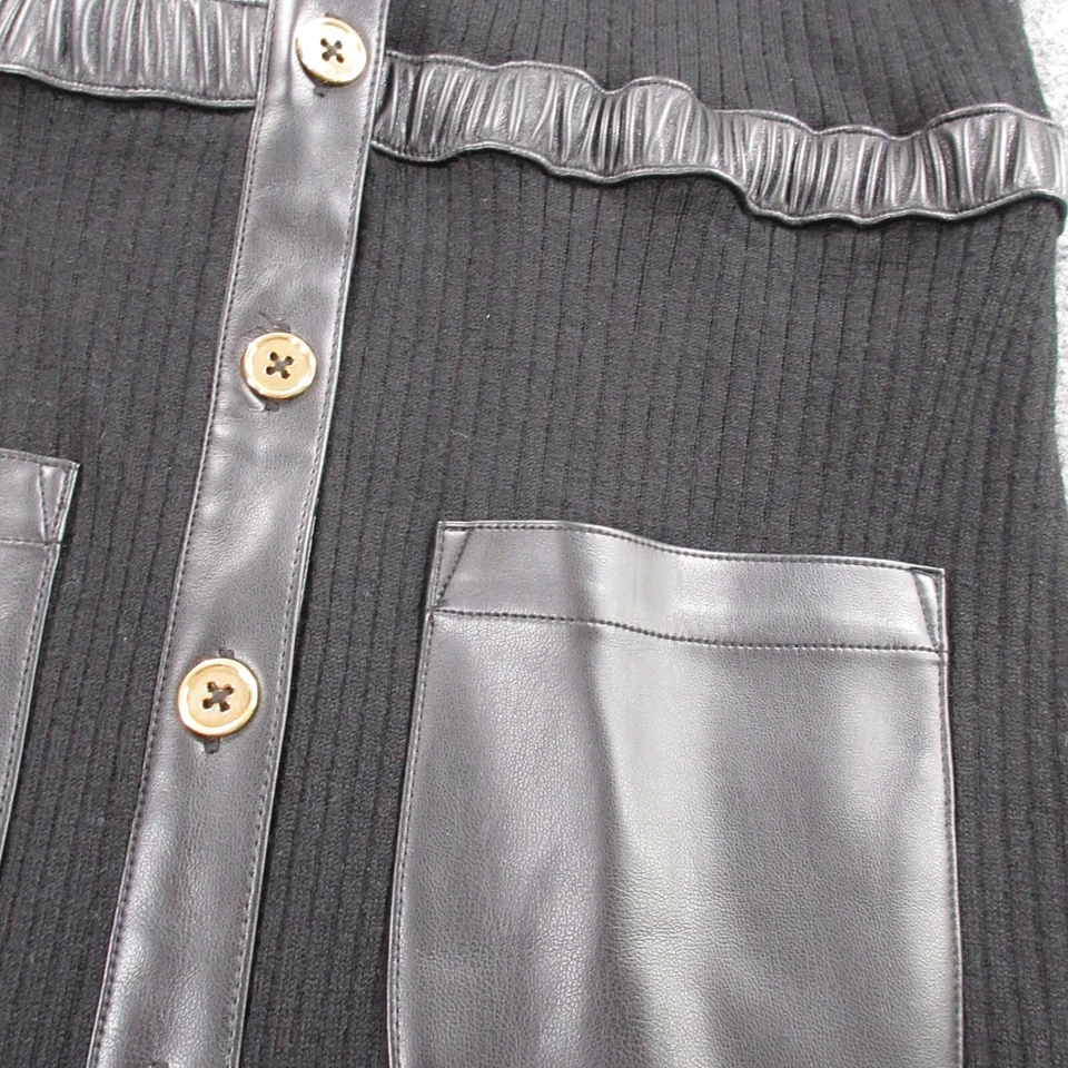 Sau Lee Dress Womens 6  Hadley Wool Knit Gold Button Ribbed Leather Mini Black - Image 3 of 4