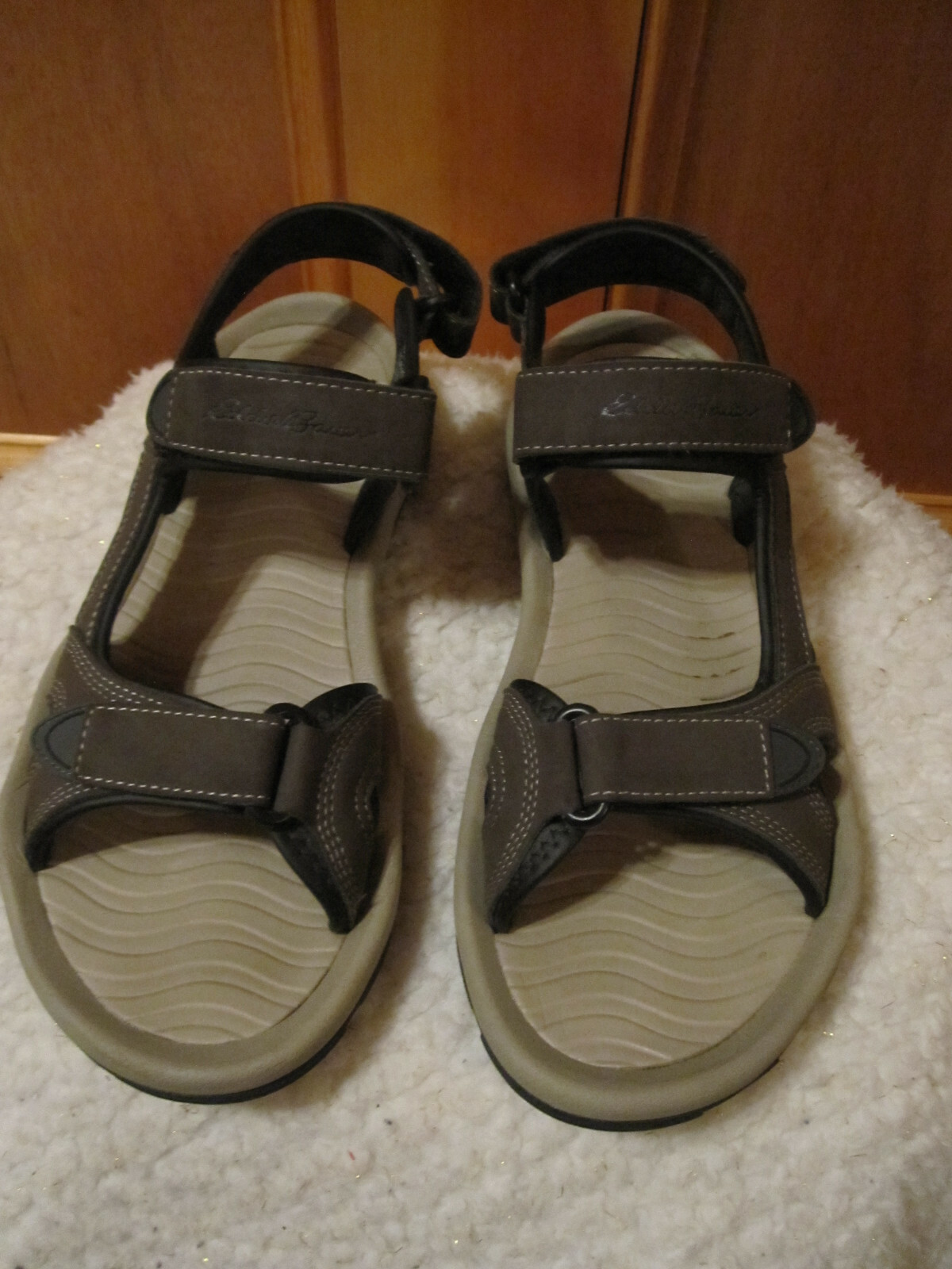 Mens EDDIE BAUER Atlas 2 Strap Hook & Loop Slingback Sandals 180362 BROWN 9M image 2