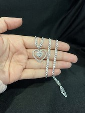 925 Sterling Silver Women Girl CZ Heart Love Pendant  Curb Chain 18 22 26 30