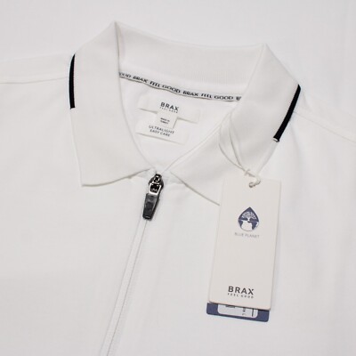 Brax NWT Percy 1/4 Zip Short Sleeve Polo Shirt Size Large White Cotton/Polyester